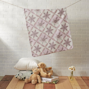 Quilted Pink Snowflake Pattern Winter Baby Blanket