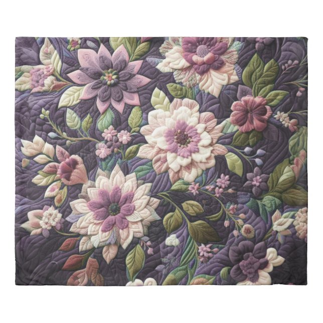 Quilted Purple Floral Design Duvet Cover (Front)