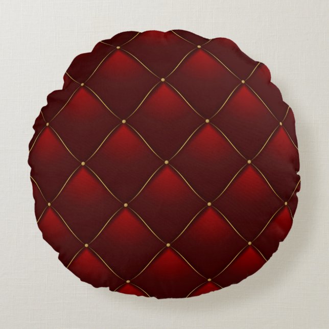 Quilted Red Gold Thread Background Round Pillow (Front)
