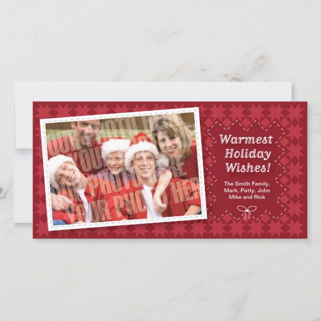Quilted Red Holiday Photocard Card (Front)