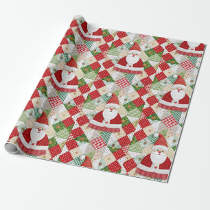 Quilted Santa Christmas Wrapping Paper