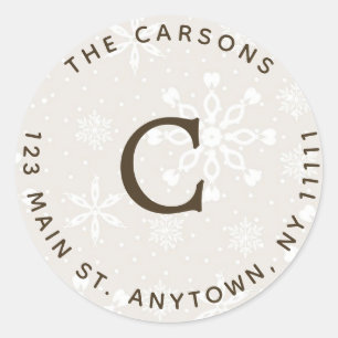 Quilted Snowflakes Round Return Address Label