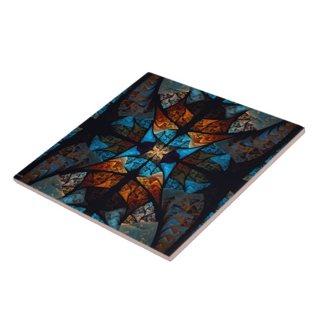 Quilted Star Abstract in Blues Ceramic Tile (Side)