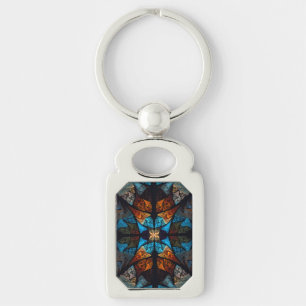 Quilted Star Abstract in Blues Keychain