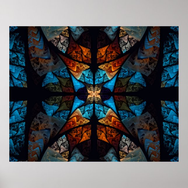 Quilted Star Abstract in Blues Poster (Front)