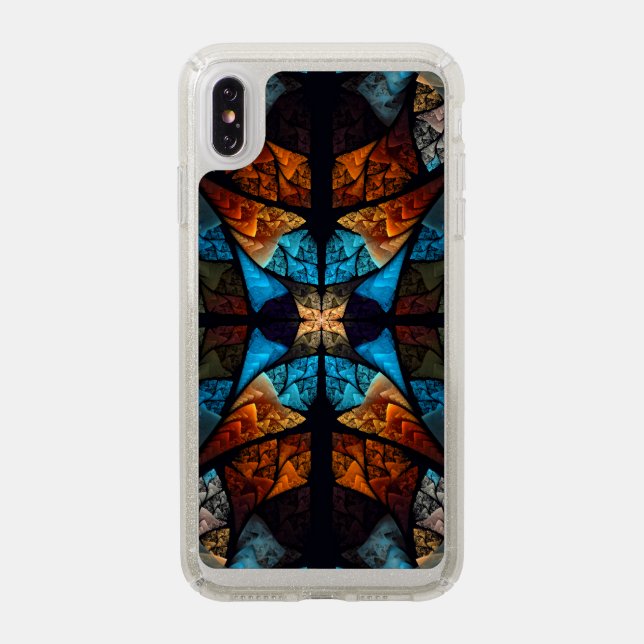 Quilted Star Abstract in Blues Speck iPhone XS Max Case (Front (Silver Phone))