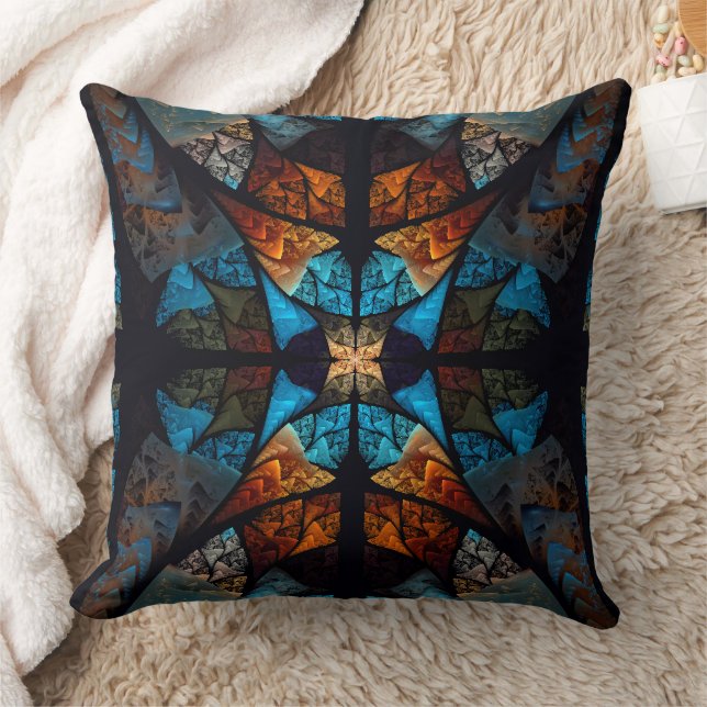 Quilted Star Abstract in Blues Throw Pillow (Blanket)