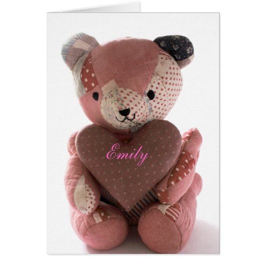 quilted teddy bear with calico heart Emily (Front)