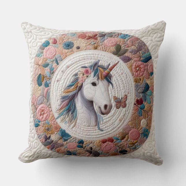 Quilted Unicorn Throw Pillow (Front)