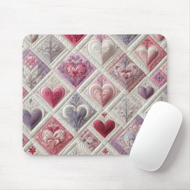 Quilted Valentine Heart Design Mouse Pad (With Mouse)