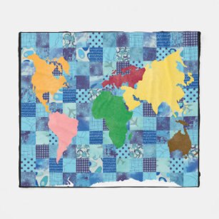 Personalized Fashion World Map on Colorful Wall Picture Fleece Blanket 40 x 50
