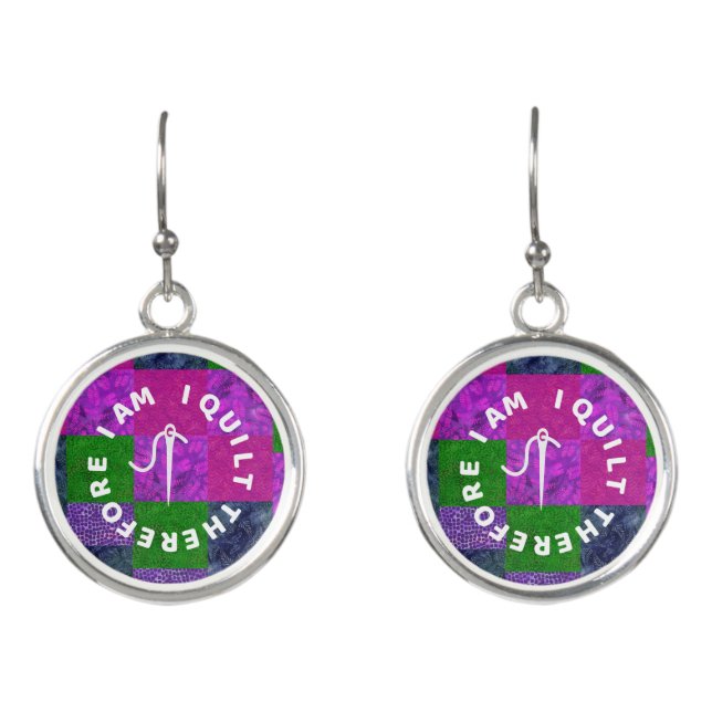 Quilter gift idea quilting fabric patchwork funny earrings (Front)