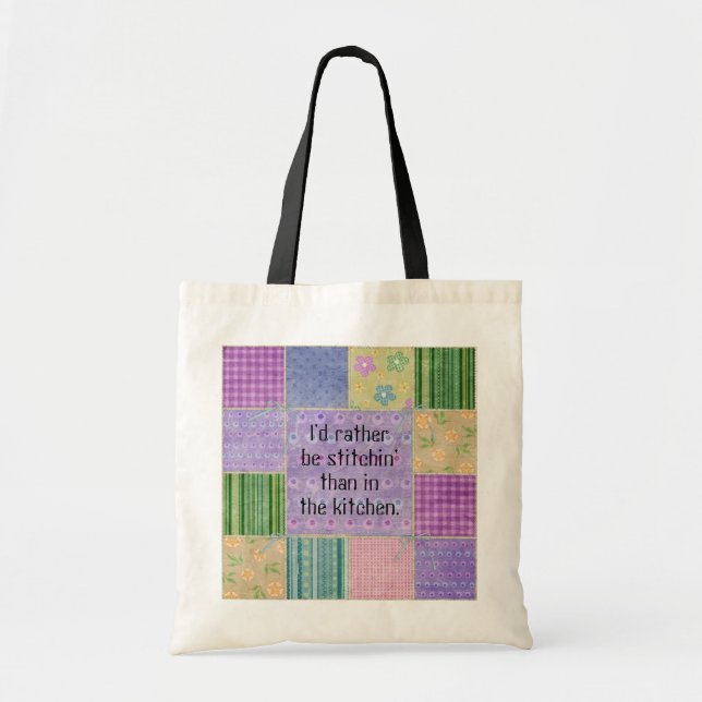 Quilter Humor Patchwork Tote Bag (Front)