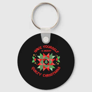 Quilter Merry Quilty Christmas Tree Quilt Block Qu Keychain