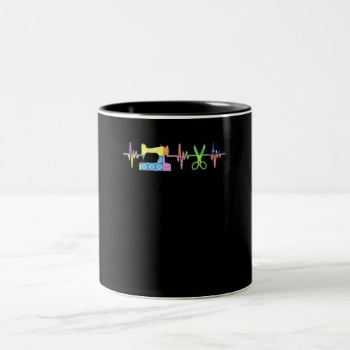Quilter Sewing Heartbeat - Quilting Lover Two-Tone Coffee Mug