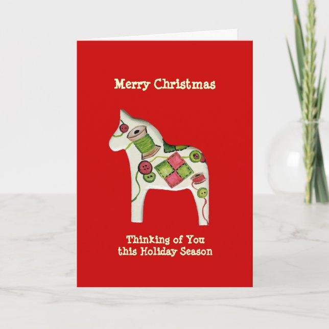 Quilter's Christmas Dala Horse Card (Front)