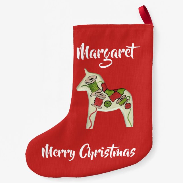 Quilter's Dala Horse Small Christmas Stocking (Back)