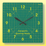 Quilter's Green Cutting Mat Clock<br><div class="desc">The quilt maker or seamstress in your life will love this personalized round wall clock for the sewing room. It's a classic green cutting mat design printed with strong yellow easy to read face numerals. Nice option for those with low vision. See also the square clock, matching desk organizer, mouse...</div>