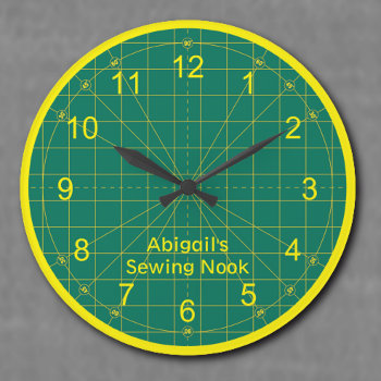 Quilter's Green Cutting Mat Round Clock by ClockORama at Zazzle