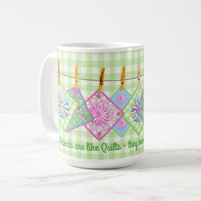 Quilter's Mug - Quote - Closesline-Quilt Squares (Front Left)