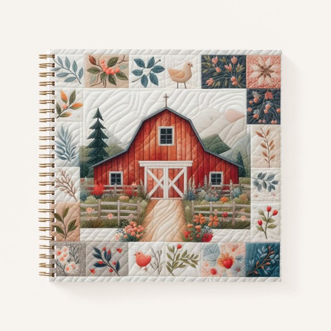 Quilter's Notebook Red Barn Patchwork (Front)
