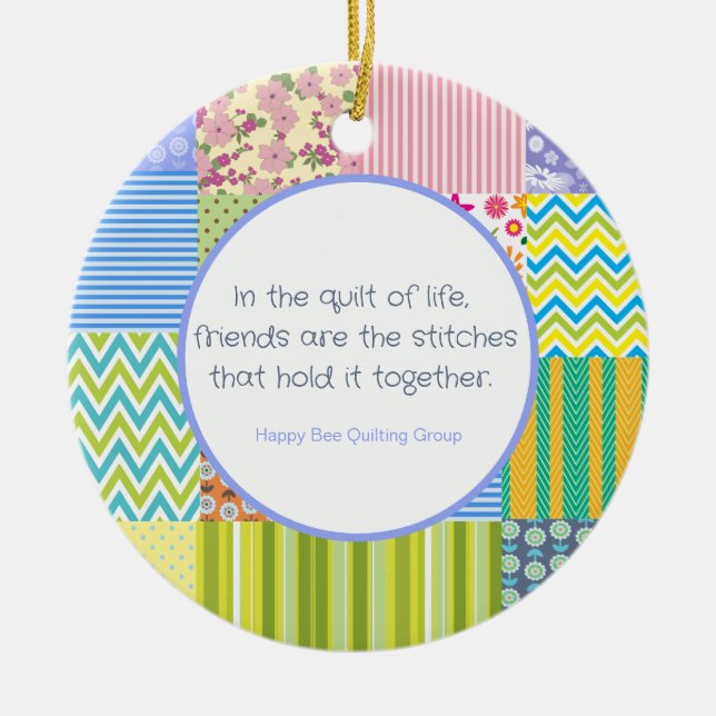 Quilters Patchwork  Personalized Ceramic Ornament (Front)