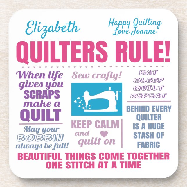 Quilters Quilting Quotes Beverage Coaster (Front)