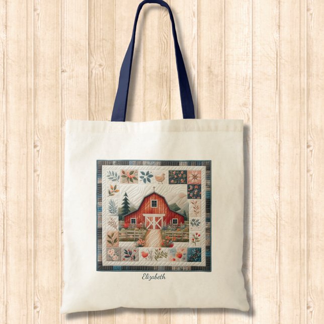 Quilter's Red Barn Faux Patchwork Tote Bag (Creator Uploaded)