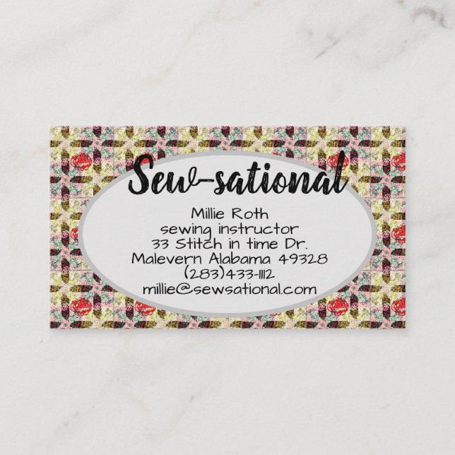 quilters sewing shop business card quilt pattern (Front)