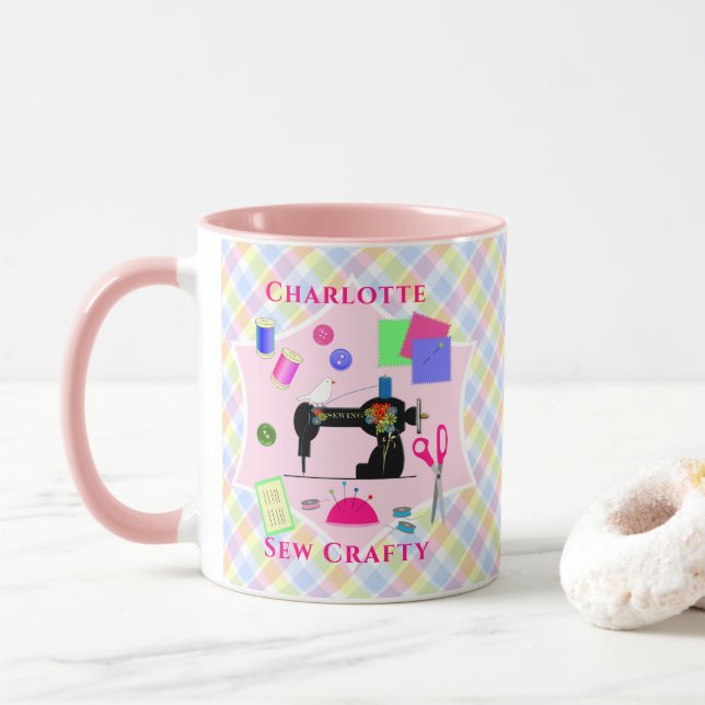Quilters Sewing Vintage Machine Seamstress Cute  Mug (With Donut)
