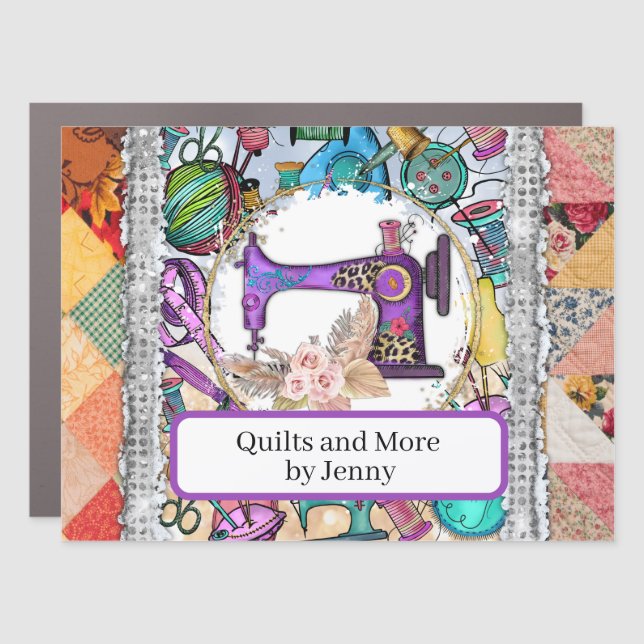 Quilting Business Card Car Magnet (Front)