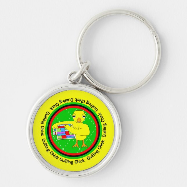 Quilting Chick Circle Keychain (Front)