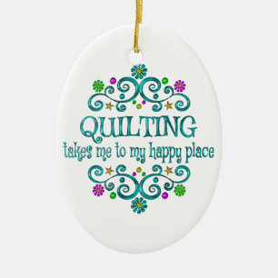 Quilting Happy Place Ceramic Ornament