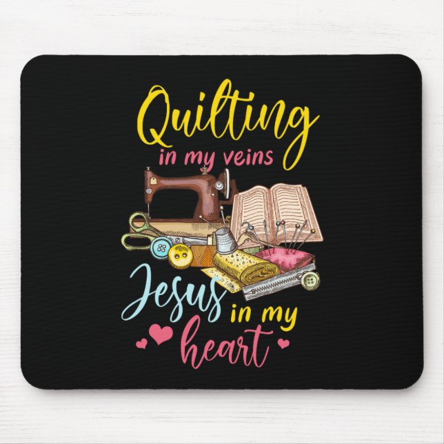Quilting Jesus Christ Religious Quilt Sewing Machi Mouse Pad (Front)