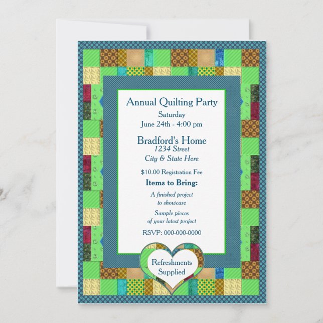 QUILTING PARTY INVITATION - QUILTER MELODY (Back)