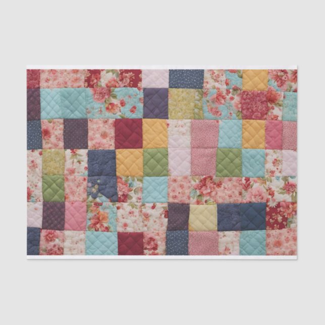 Quilting Patchwork Colorful Floral Squares  Tissue Paper (Front)