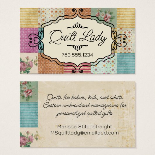 Quilting patchwork grunge quilter sewing gift card (Front & Back)
