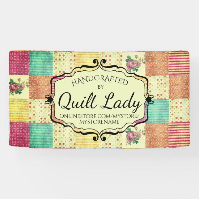Quilting quilter grunge patchwork craft show booth banner (Horizontal)