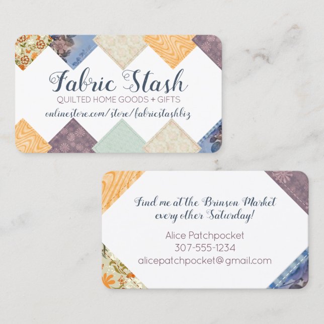 Quilting sewing fabric swatches seamstress crafts  business card (Front/Back)