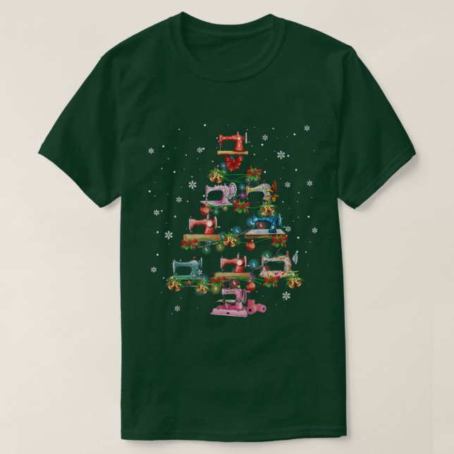 Quilting Sewing Machine Christmas Tree Xmas Lights T-Shirt (Design Front)