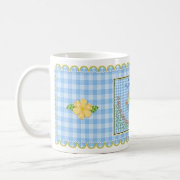 Quilting/sewing Mug - Blue Gingham/flowers/name by TrudyWilkerson at Zazzle