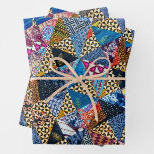 Quilting Squares Colorful Collage Pattern Wrapping Paper Sheets