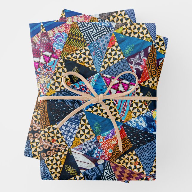 Quilting Squares Colorful Collage Pattern   Wrapping Paper Sheets (In situ)