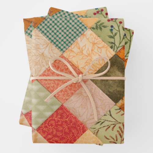 Quilting Squares Colorful Collage Pattern   Wrapping Paper Sheets