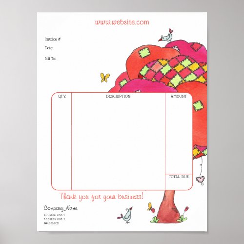 Quilting Tree Invoice Sheet for Crafters Poster