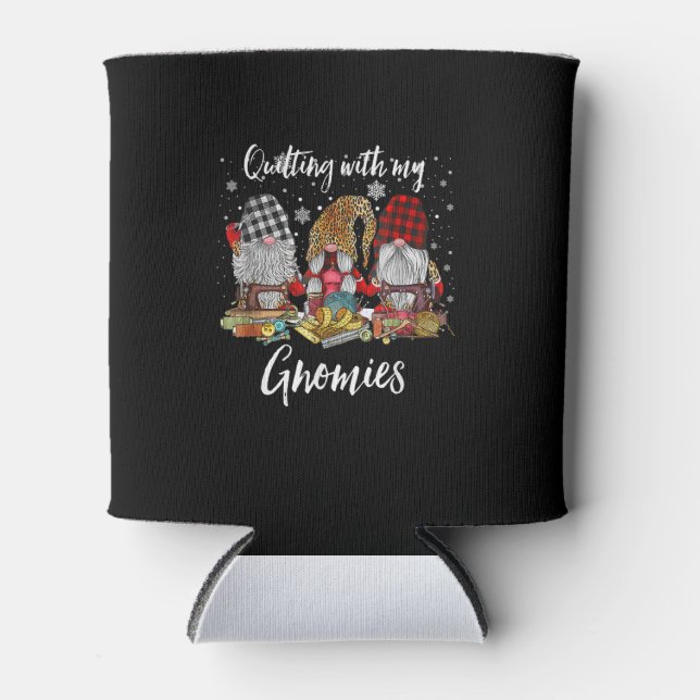 Quilting With My Gnomies Christmas Gnomes Holiday Can Cooler (Front)