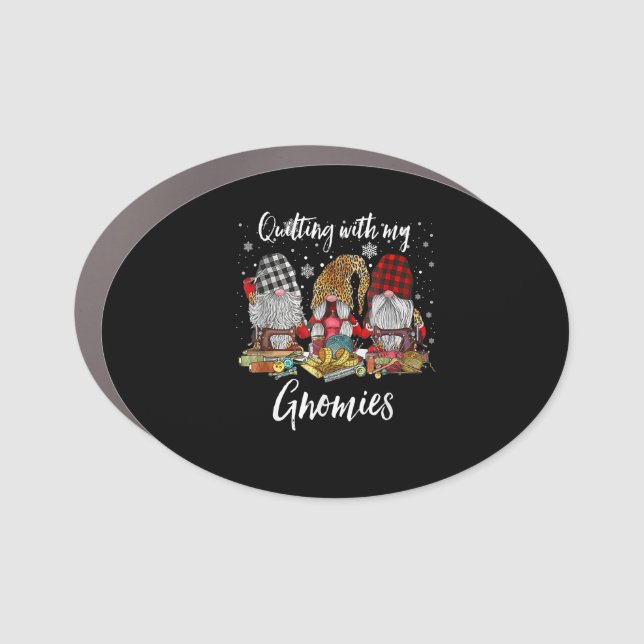 Quilting With My Gnomies Christmas Gnomes Holiday Car Magnet (Front)