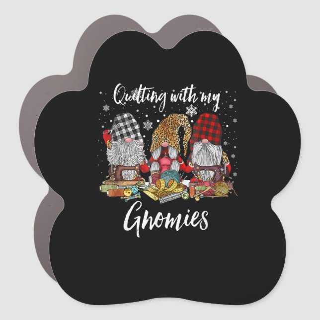 Quilting With My Gnomies Christmas Gnomes Holiday Car Magnet (Front)