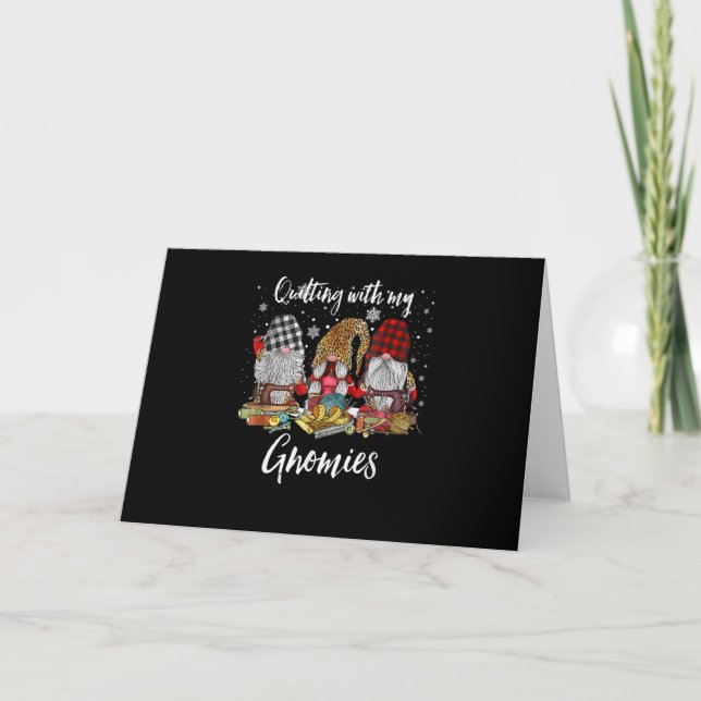 Quilting With My Gnomies Christmas Gnomes Holiday Card (Front)
