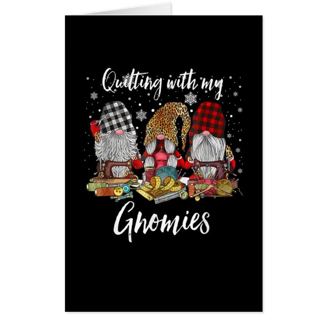 Quilting With My Gnomies Christmas Gnomes Holiday Card (Front)